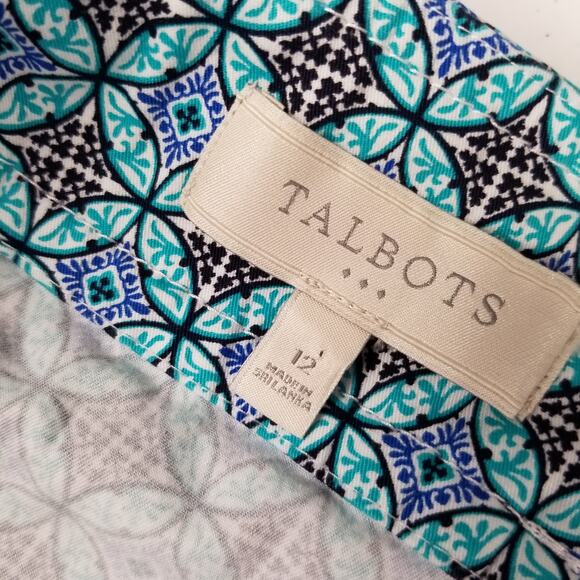 Talbots Blue Black White Print Rear Zip Pockets Skirt Excellent Size 12 - Picture 5 of 5